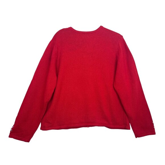Vtg 90's Christmas Knit Cardigan Sweater Women's XL Red Tree Snowman Snowflakes - Picture 8 of 16